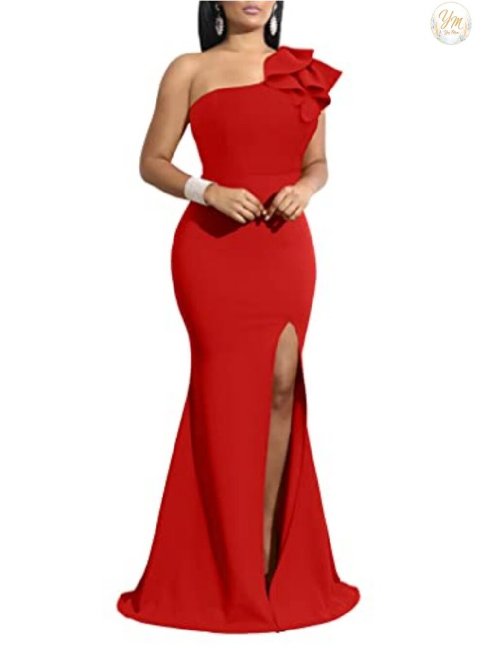 Women's Sleeveless One Shoulder Slit Long Formal Dress
